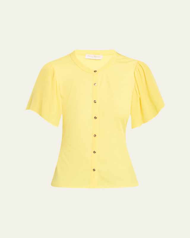 Colette Button-Front Flutter-Sleeve Top